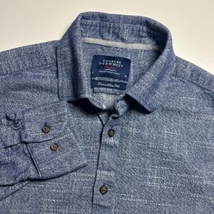 Charles Tyrwhitt Extra Slim Fit Dress Shirt Men's Medium Gray Blue Textured Soft
